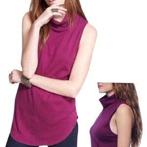 Free People Deep Fuchsia Sleeveless Crowl Neck Top
